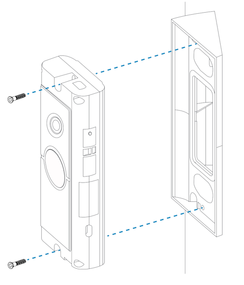 Illustration of mounting a Video Doorbell Wired on a Corner Kit.