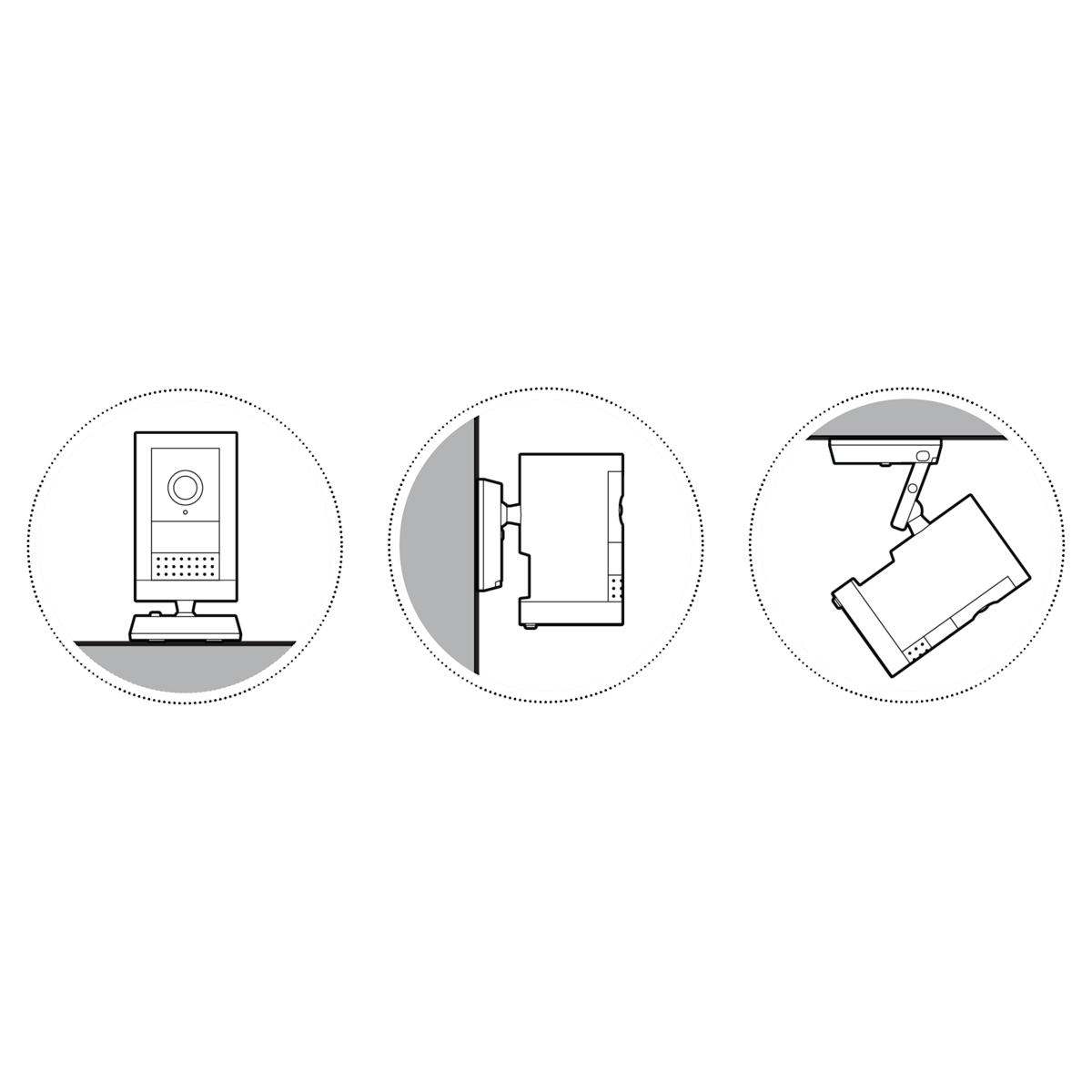 Illustration showing the various mounting options for the Outdoor Cam.