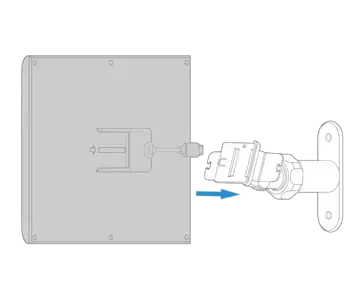 The back of a solar panel with a USB-C cable extended and an arrow pointing to the mount showing how to slide it onto the bracket until it clicks into place.