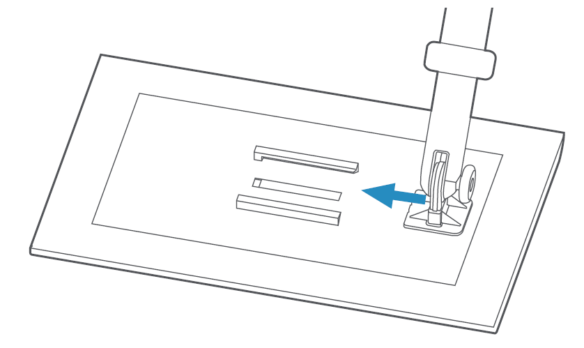 Illustration of the back of a solar panel showing inserting the Pole Mount into the grooves to attach it to the panel. 
