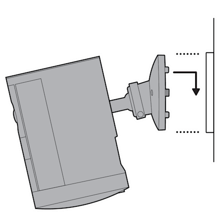 An example of the camera being mounted on a wall by sliding the the camera base down onto the installed wall mount.