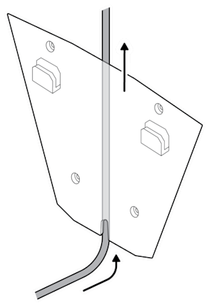 An illustration of the power or Ethernet cable being routed through the center groove of the mounting plate.