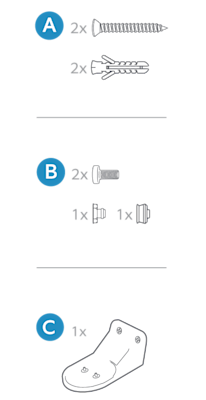 Included wall mounting hardware kit with screws, anchors and brackets.