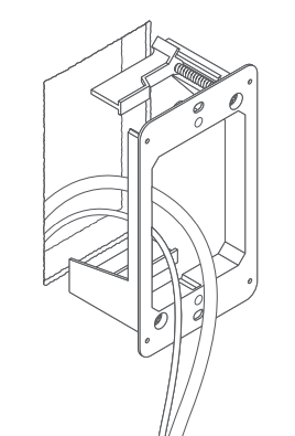 Illustration of a mounting bracket with wires coming through a wall and the center opening.