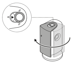 Illustration showing how to slide to unlock the lens cover.
