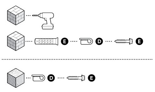 An example of the provided screws and anchors for installing the power cable screws into stucco, brick, or concrete.