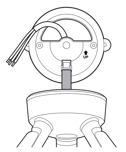 Illustration showing how to use the nylon strap on the back of your camera fixture to hook it onto the mounting plate.