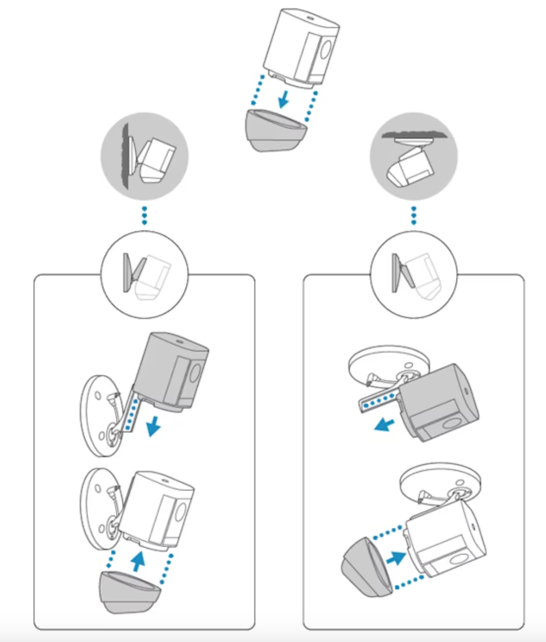 Illustration showing how to remove the battery cover on the Spotlight Cam Plus and Pro.