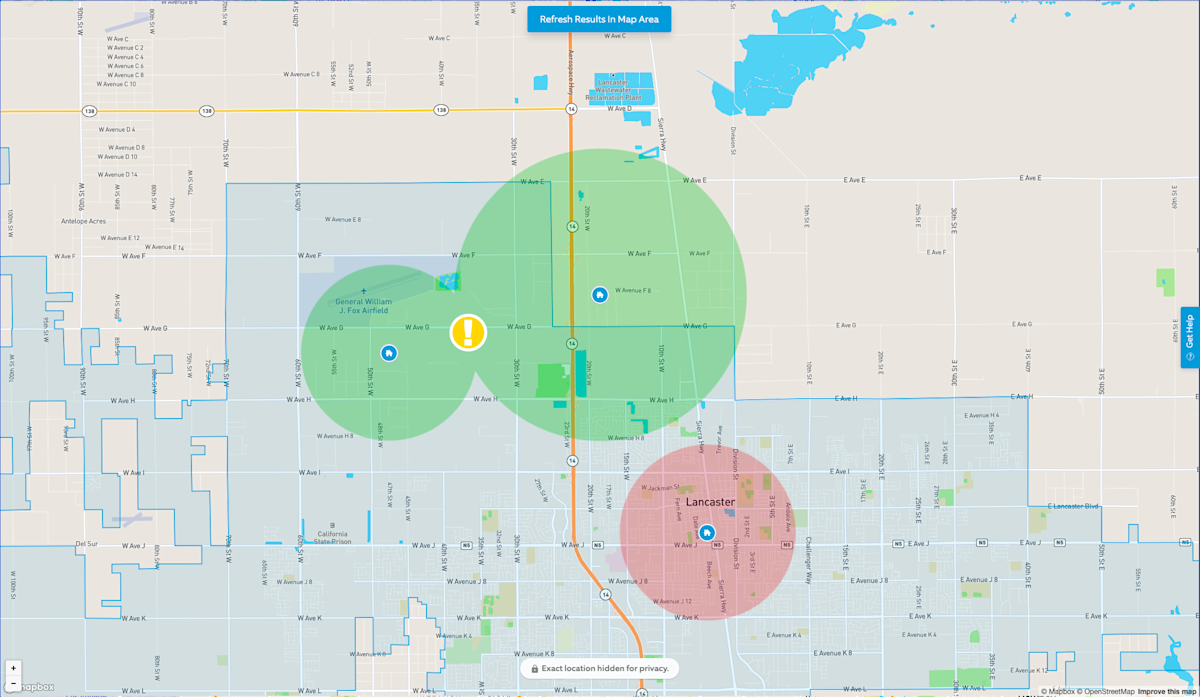 image shows a specific location post and highlights the residents who do and don't receive it.