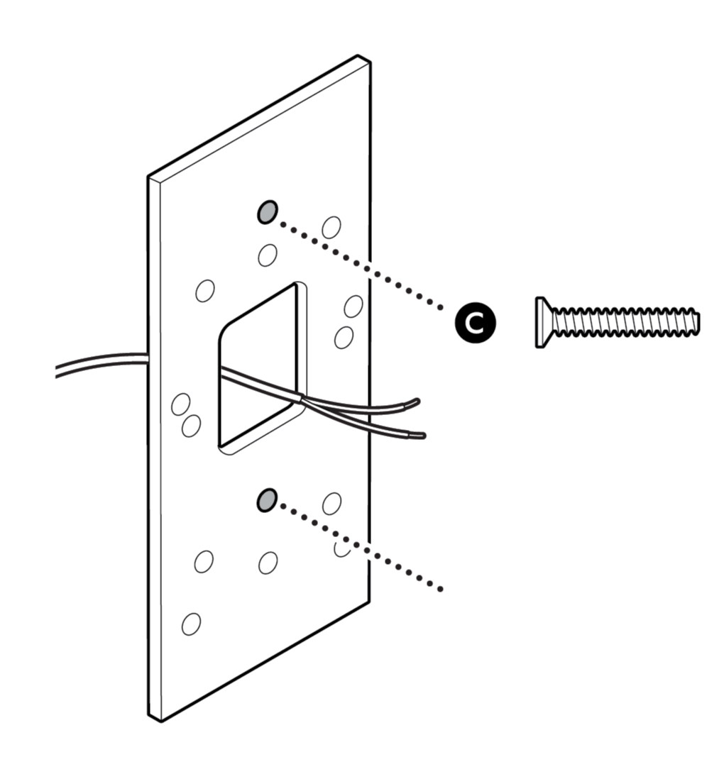 Illustration to show attaching the Retrofit Kit over doorbell wiring for US junction box installation