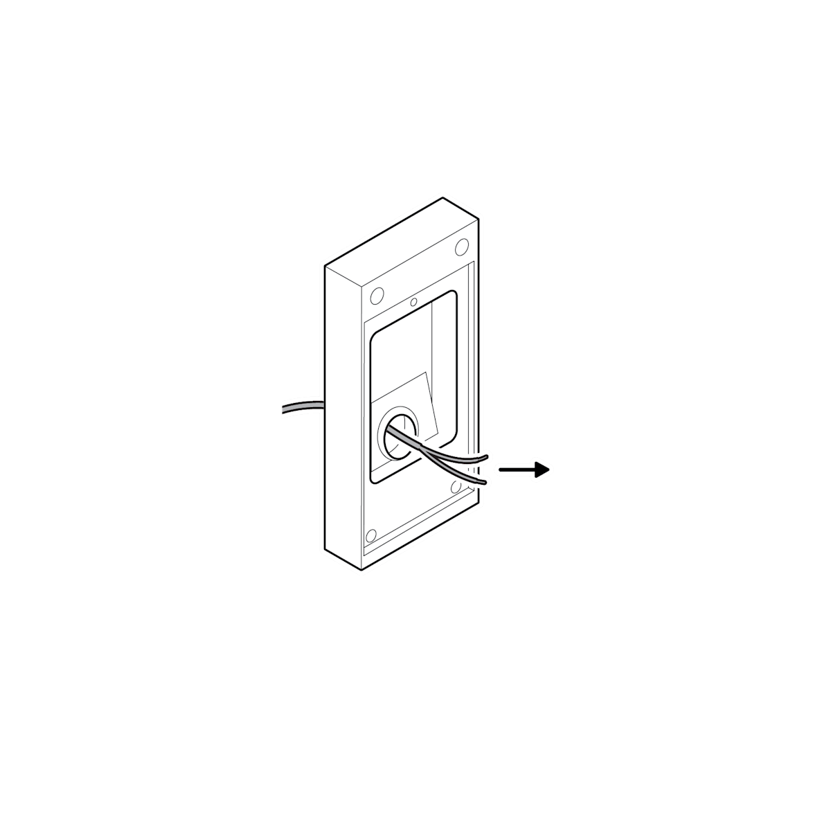 Illustration of Wired Doorbell Elite (2nd Gen) installation - Route the wiring through the center hole, ensuring cables are not pinched or kinked. Part two.