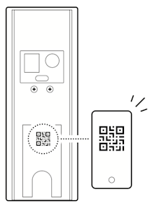 Illustration showing where to scan the QR code for device setup of the Ring Battery Doorbell (2nd gen).