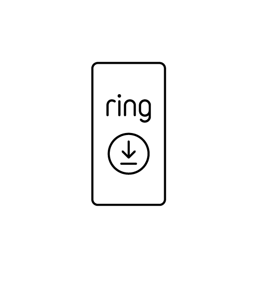 Illustration of a mobile device showing a download symbol and the Ring logo.