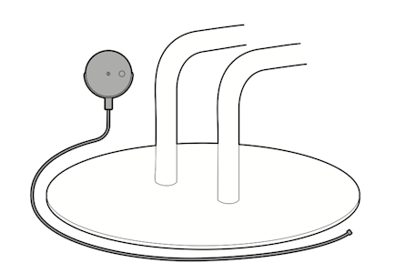 Illustration showing how to route the other end of the cable over the area where you want to detect water, like a sump pump basin.