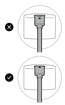 Illustration to show correct insertion of the USB-C cable into the camera, with the indicator line no longer visible.