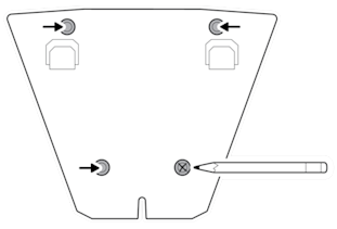 An illustration of screw holes being marked with a pencil, using the mounting plate as a guide.