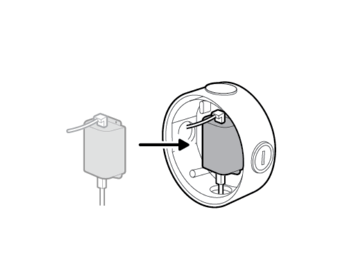 Illustration showing the adapter being slotted into the centre of the junction box.
