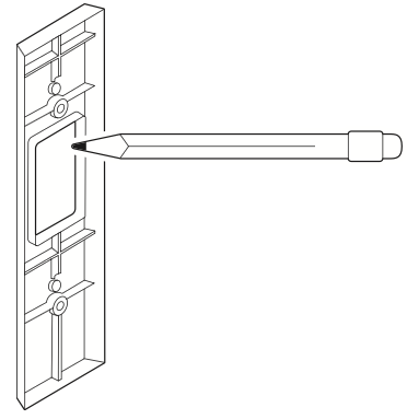 Illustration showing how to use the included spacer as a guide to mark a hole for the USB-C cable, centered at the top.