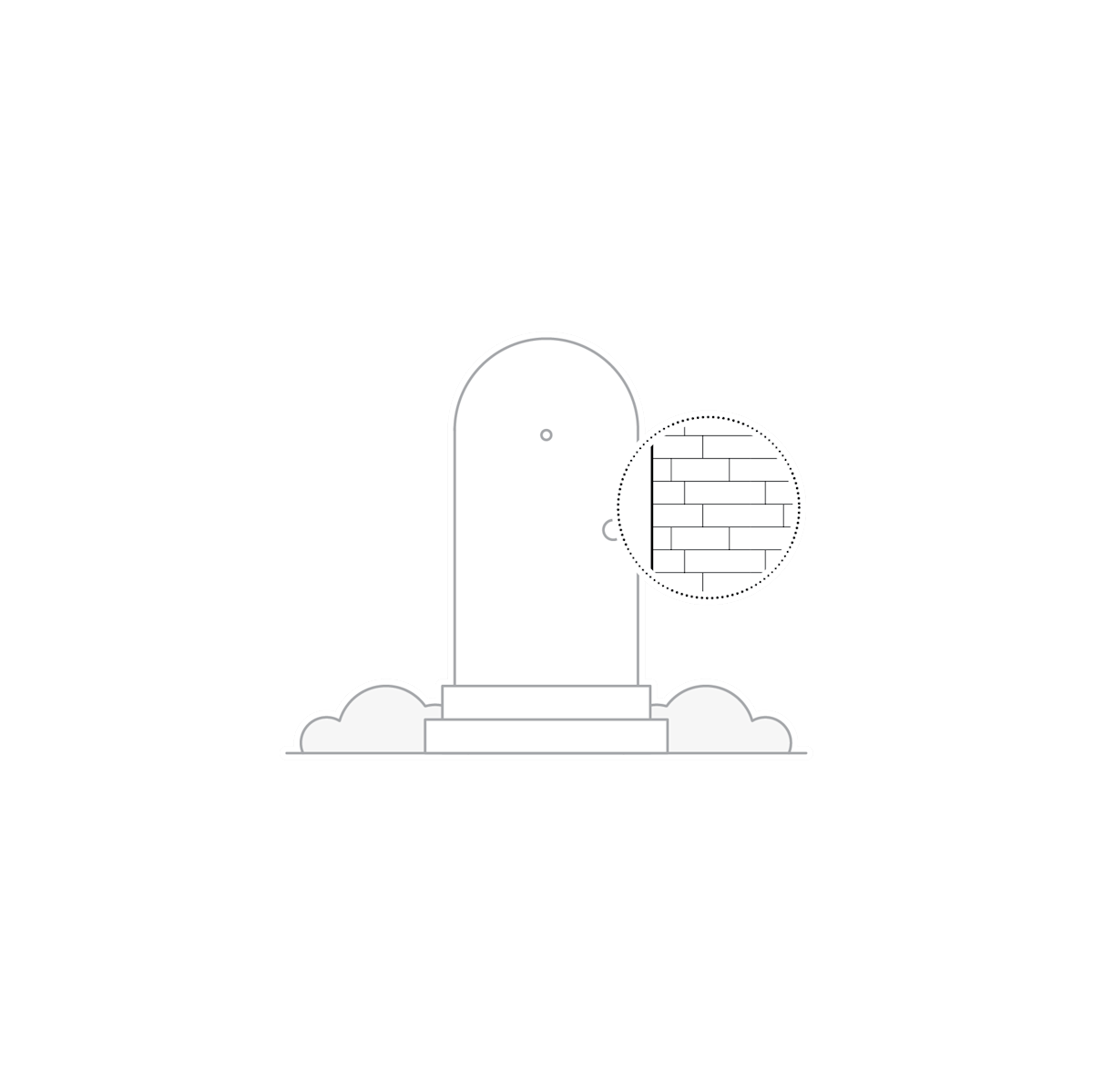 Line drawing of a brick wall detail with architectural base