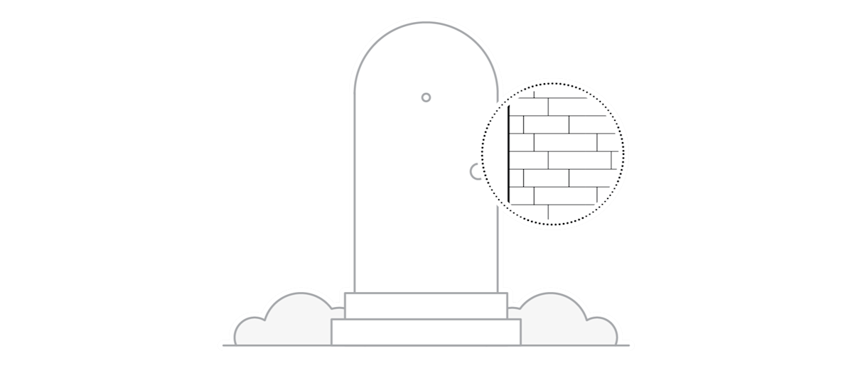 Line drawing of a brick wall detail with architectural base