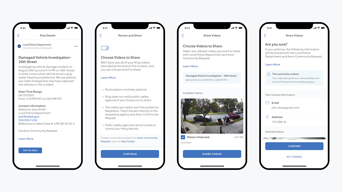 Screenshots from a mobile device showing how the community request work and how to respond in the Neighbors app.