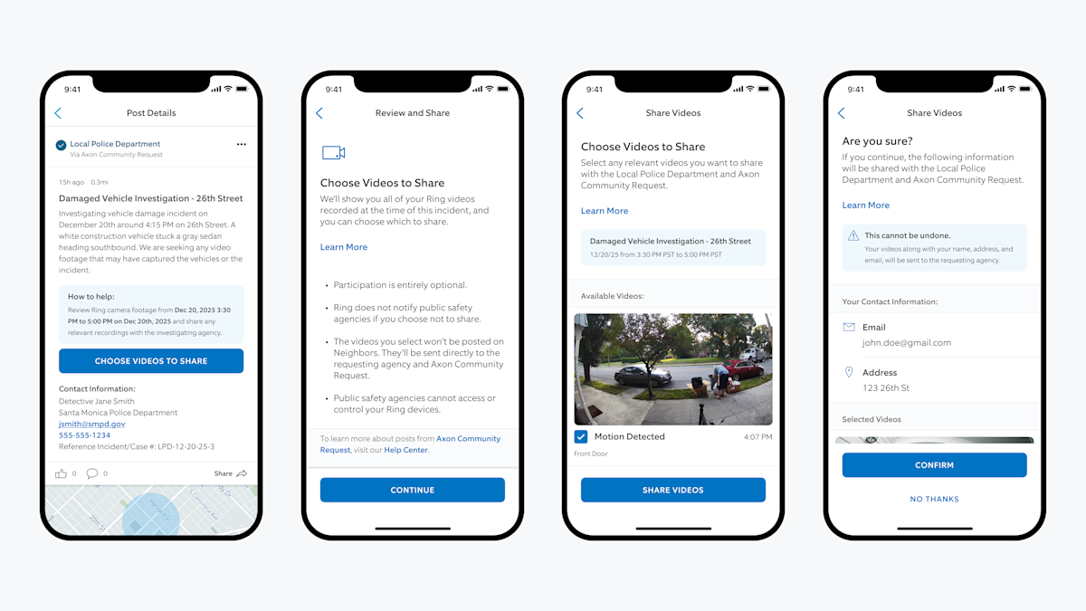 Screenshots from a mobile device showing how the community request work and how to respond in the Neighbors app.