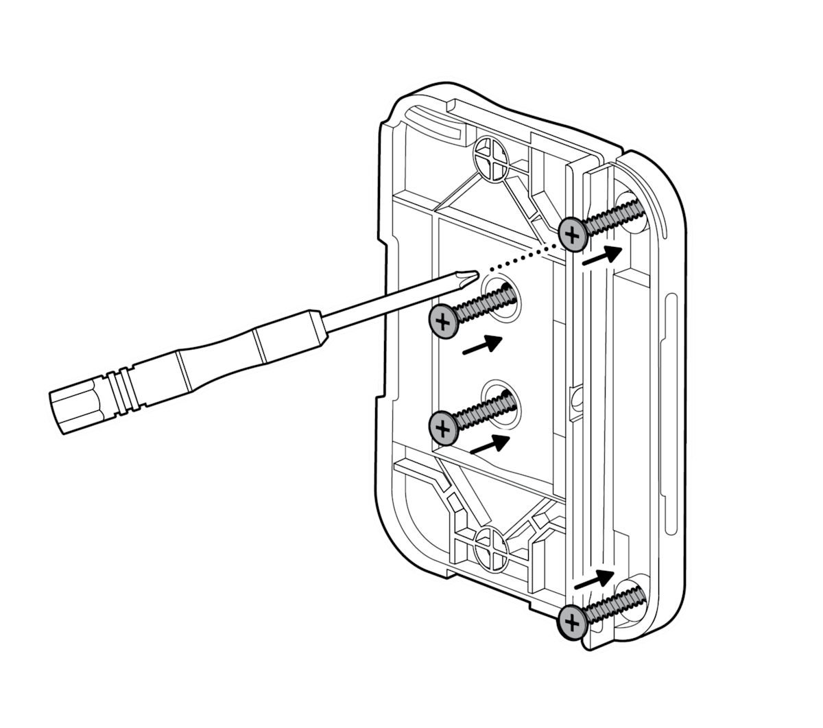 Illustration to show installing the mounting bracket with the included screws.