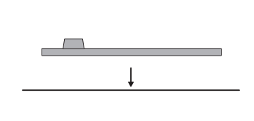 An illustration of Ring Candy Cam base with an arrow below it pointing down toward a horizontal line showing placing it on a level surface.