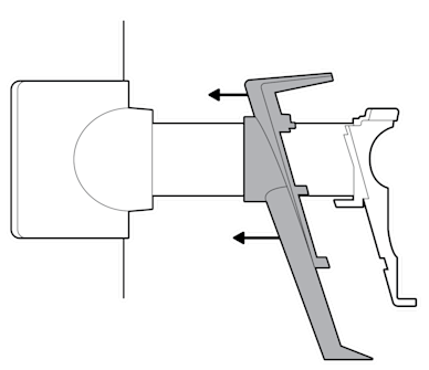 An illustration of the camera cover on the extended mount being slid toward the base of the mount.