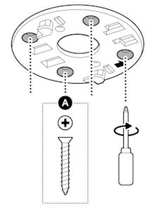 An example of the mounting plate being installed, turning the screwdriver clockwise to tighten the included screws.