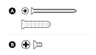An image of one Phillips-head screw, one wall anchor, and one screw for corner or wedge mounts.