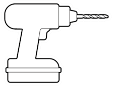 An illustration of a drill with a 3/16 in (5 mm) masonry bit.