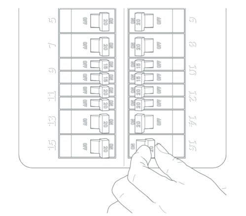 Circuit breaker diagram showing how to turn off power.