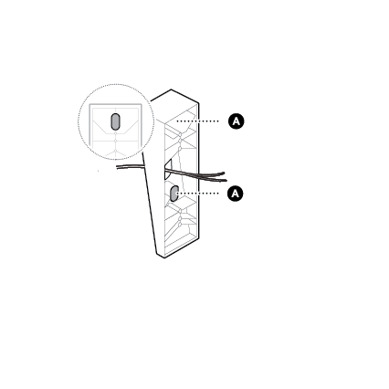 A wedge mount with wires inserted through the center of the mount.
