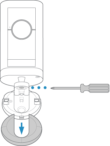 Illustration of a screw driver removing the screw the mount to detach it from the rest of the camera.
