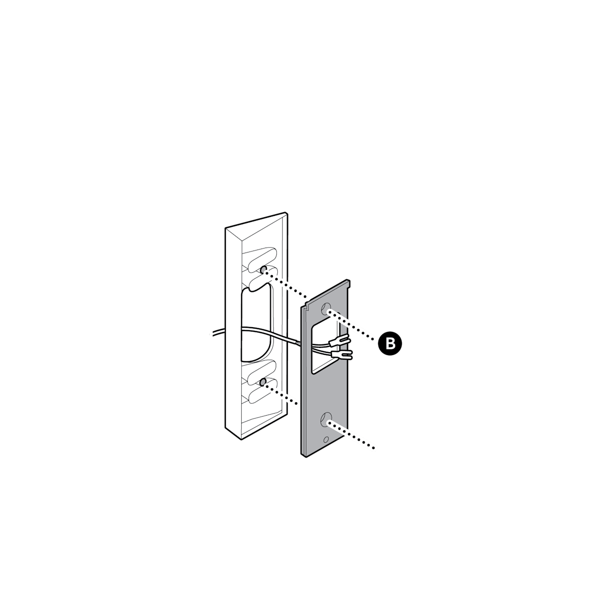 Diagram showing mounting bracket with screw placement points