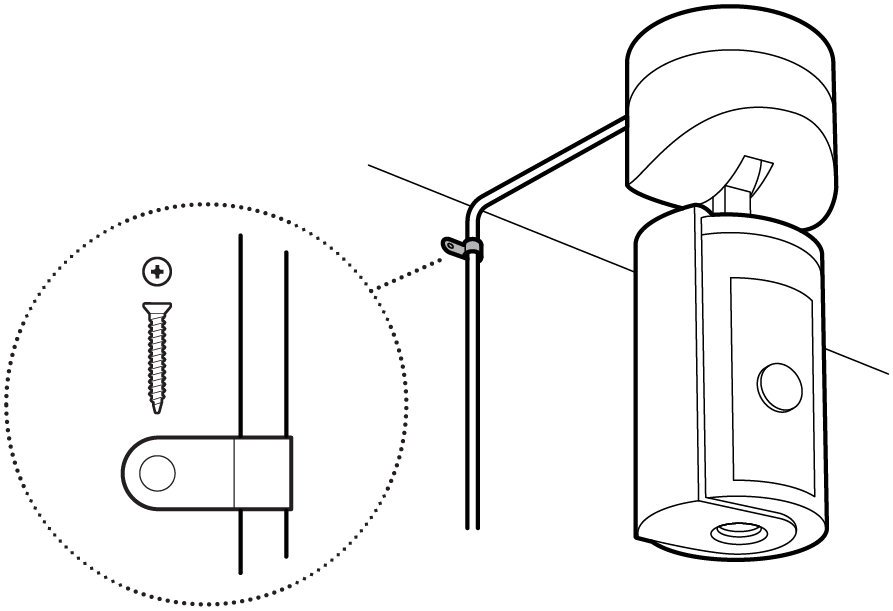 Illustration of how to secure the power cable for the ceiling installation of the Ring Pan-Tilt for the Indoor Cam Plug-in.