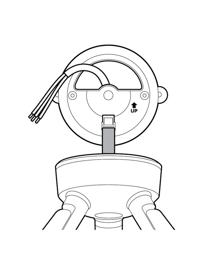 Illustration showing how to use the nylon strap on the back of your camera fixture to hook it onto the mounting plate.