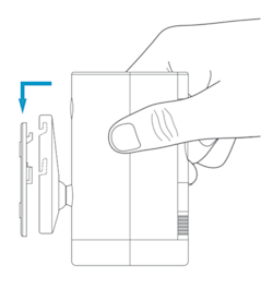 Illustration of the Outdoor Cam being attached to a wall-mounted base.