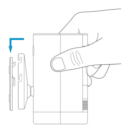 Illustration of the Outdoor Cam being attached to a wall-mounted base.