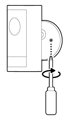 Illustration to show tightening the security screw on the camera after rotation.