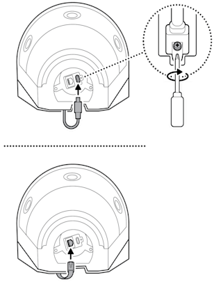 An illustration of the Ethernet cable or USB-C cable being plugged in, with an example of the security screw being tightened for a USB-C cable.
