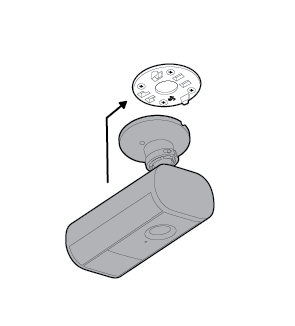 Illustration to show sliding the camera onto the mounting plate on the ceiling.