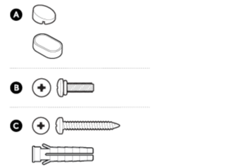 Hardware components diagram showing screws and wall anchors