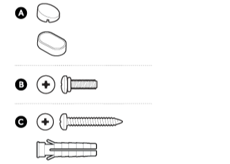 Hardware components diagram showing screws and wall anchors