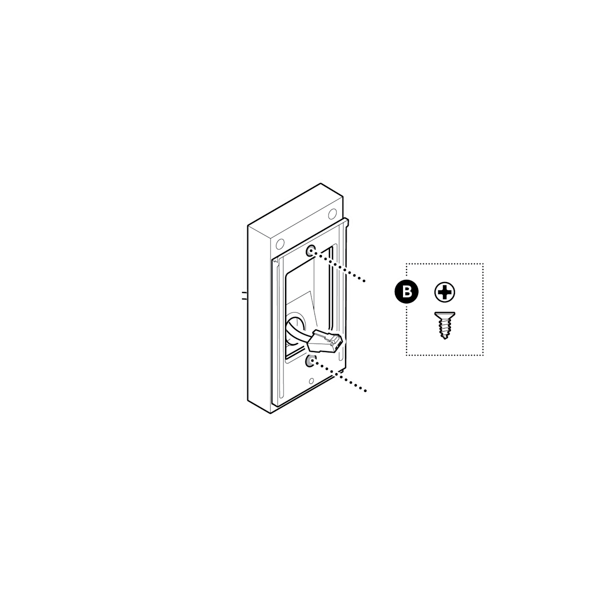 Illustration of Wired Doorbell Elite (2nd Gen) installation - Attach your doorbell’s mounting bracket to the surface mount with the included screws. Part two.