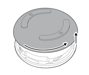 Illustration to show turning the back cover to remove it from Panic Button (3rd Gen).