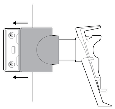 An illustration of the extended mounting bracket cover sliding onto the bracket to reinstall it.