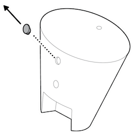 An illustration of the rubber cap on the back of the device being removed for ceiling mounting.