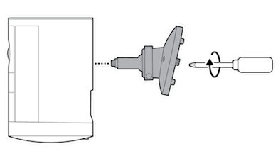 An example of the camera mount being installed on the back of the device by turning the screwdriver clockwise.